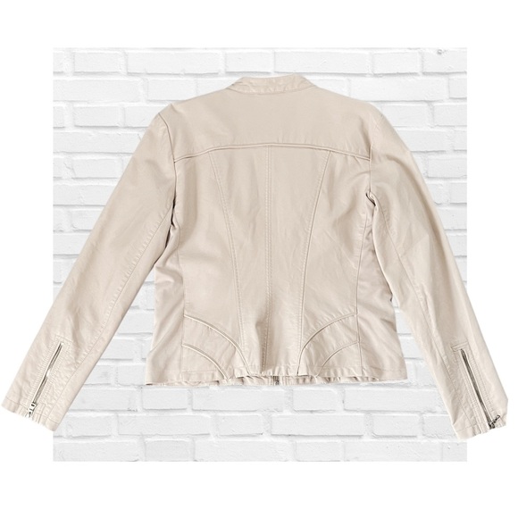 Guess Cream Faux Leather Jacket Moto Feminine Size XL Lightweight Neutral Y2K - Picture 5 of 16